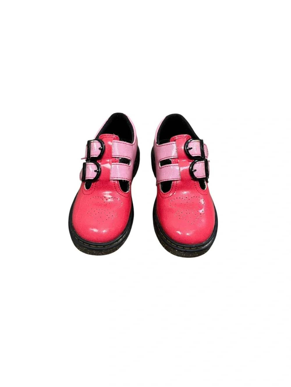 Dr. Martens 8065 Gradient Glitter Mary Jane Shoes in pink Double Buckle